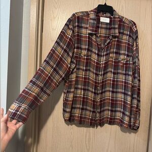Lucky Brand Burgundy and Mustard/Tan Plaid Flannel Shirt size XXL
